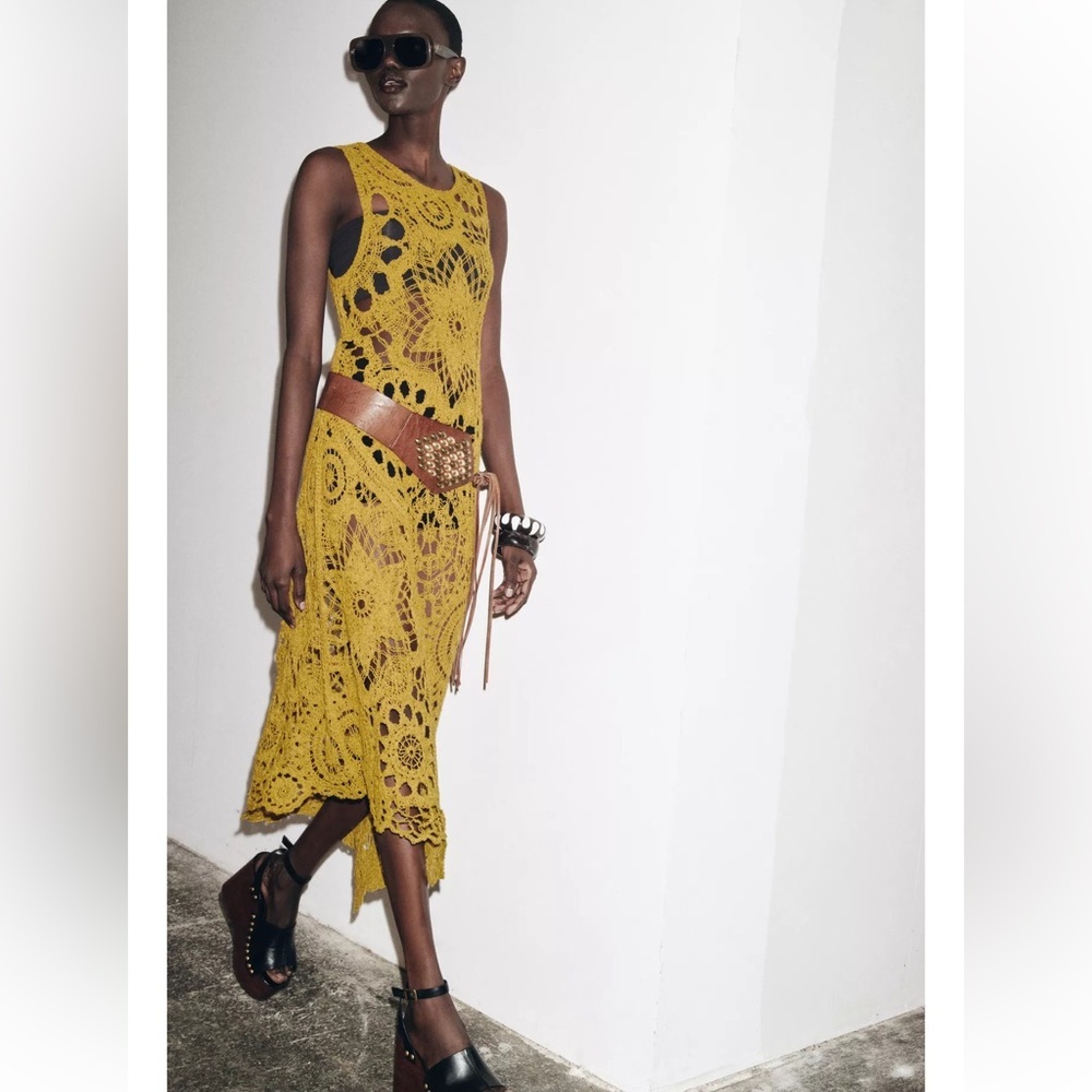 Zara Asymmetric Crochet Midi Dress